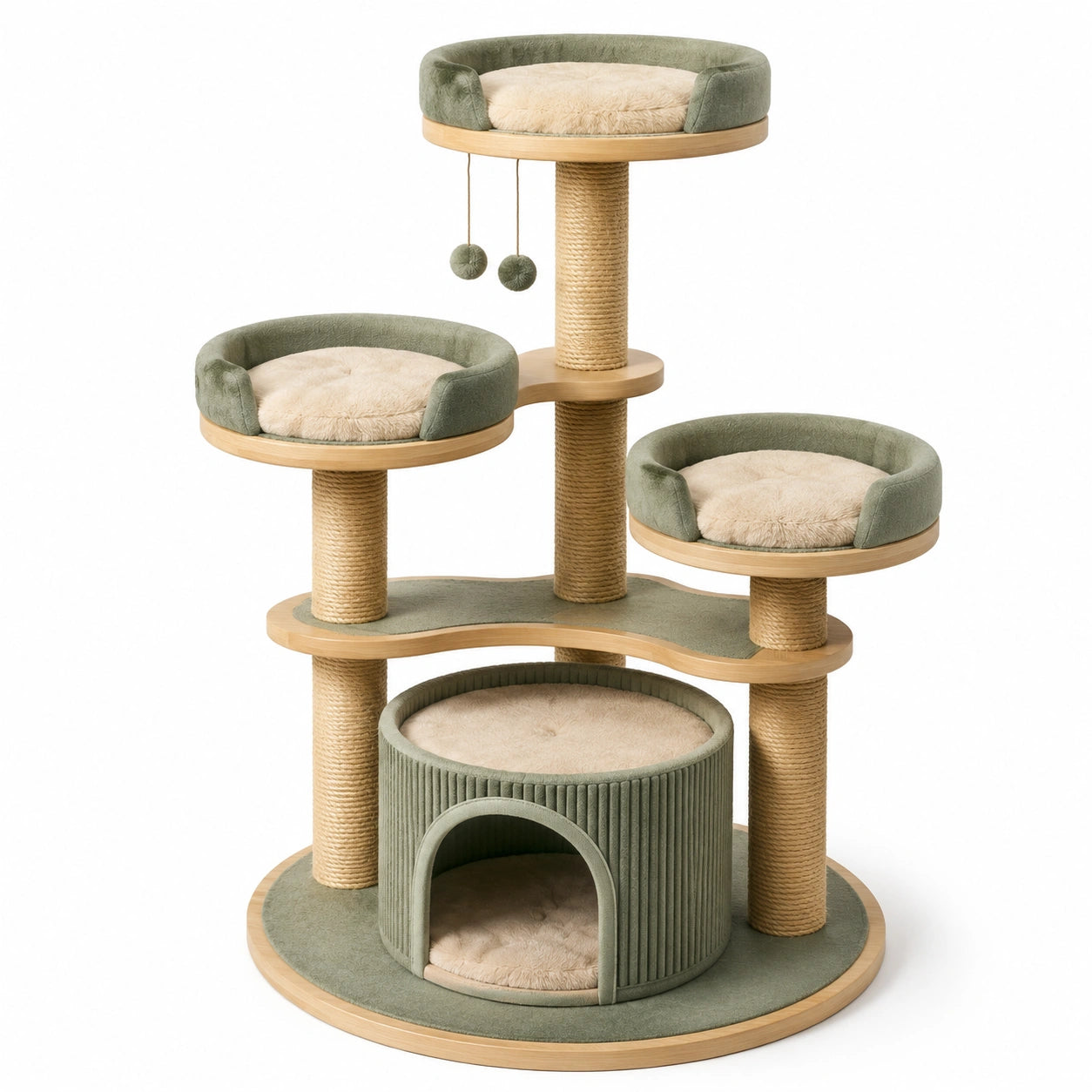Árbol para gatos de madera con sisal y camas de felpa