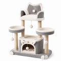 Árbol para gatos de madera comprimida con plataformas y cueva en gris y beige