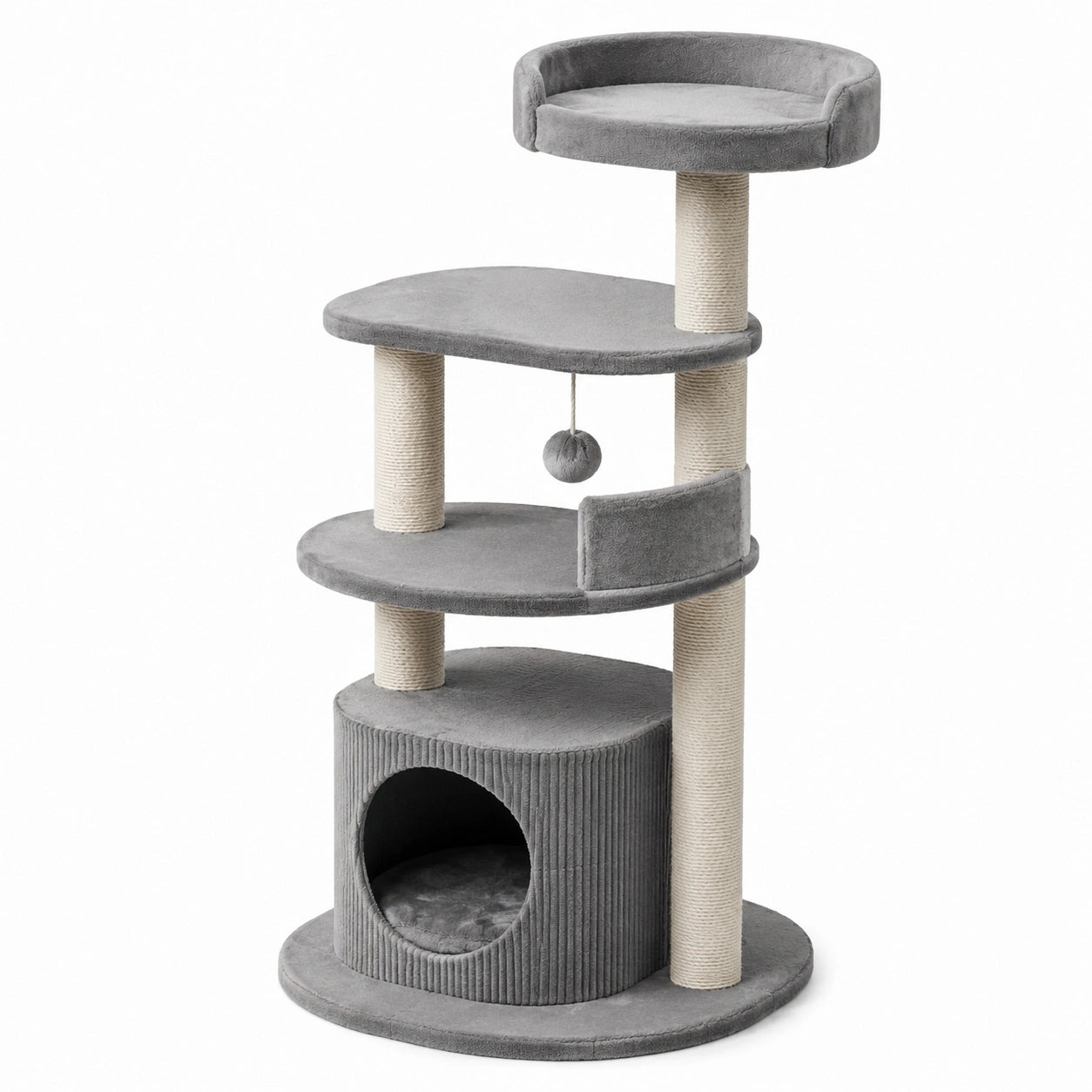 Árbol para gatos con plataformas y rascadores de sisal gris