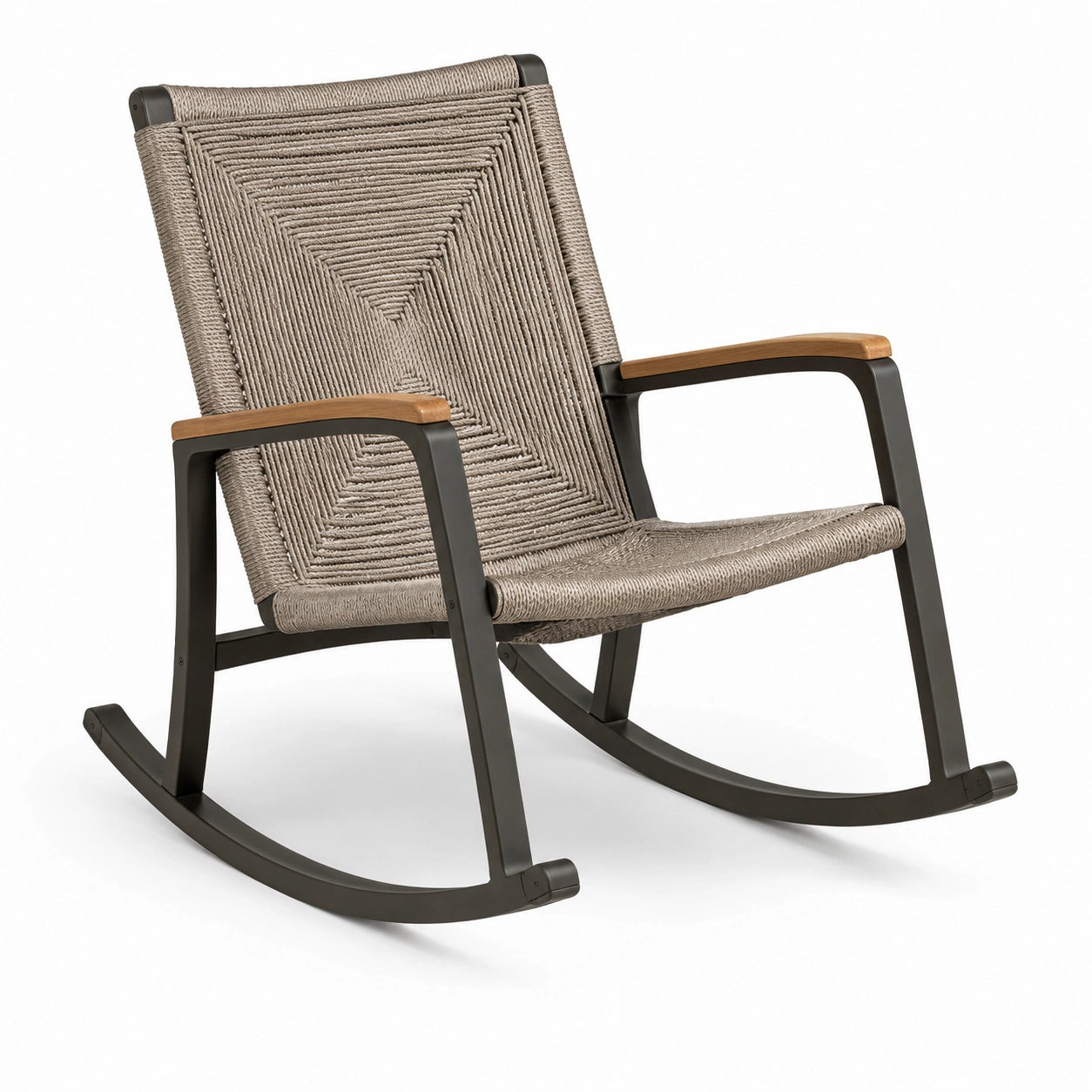 Mecedora de aluminio para exterior con cuerda de poliéster y teca 74x95x88 cm