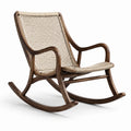 Mecedora de madera maciza de nogal y ratán beige 90x65x95 cm