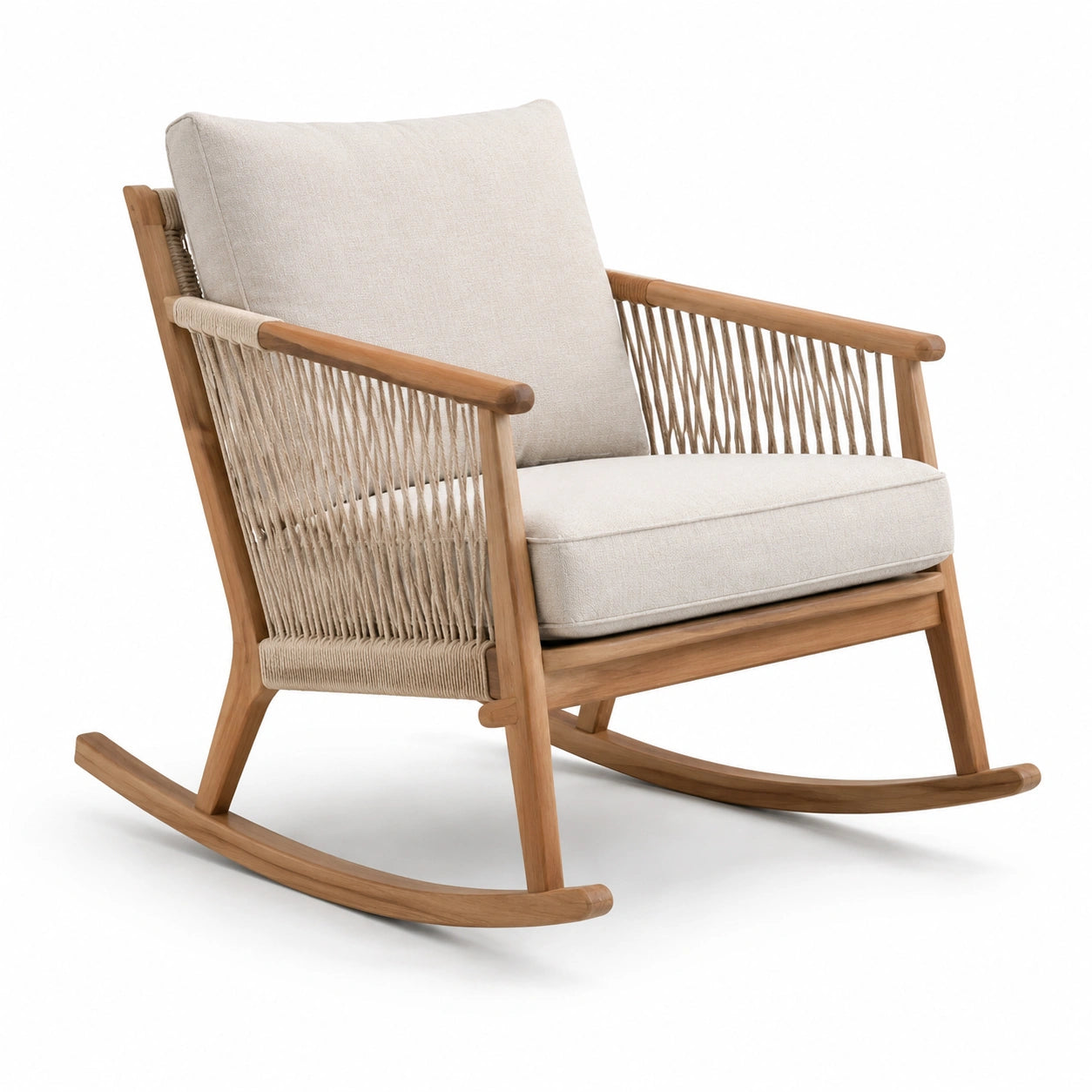 Mecedora de Madera de Teca y Cuerda Beige 90x80x95 cm