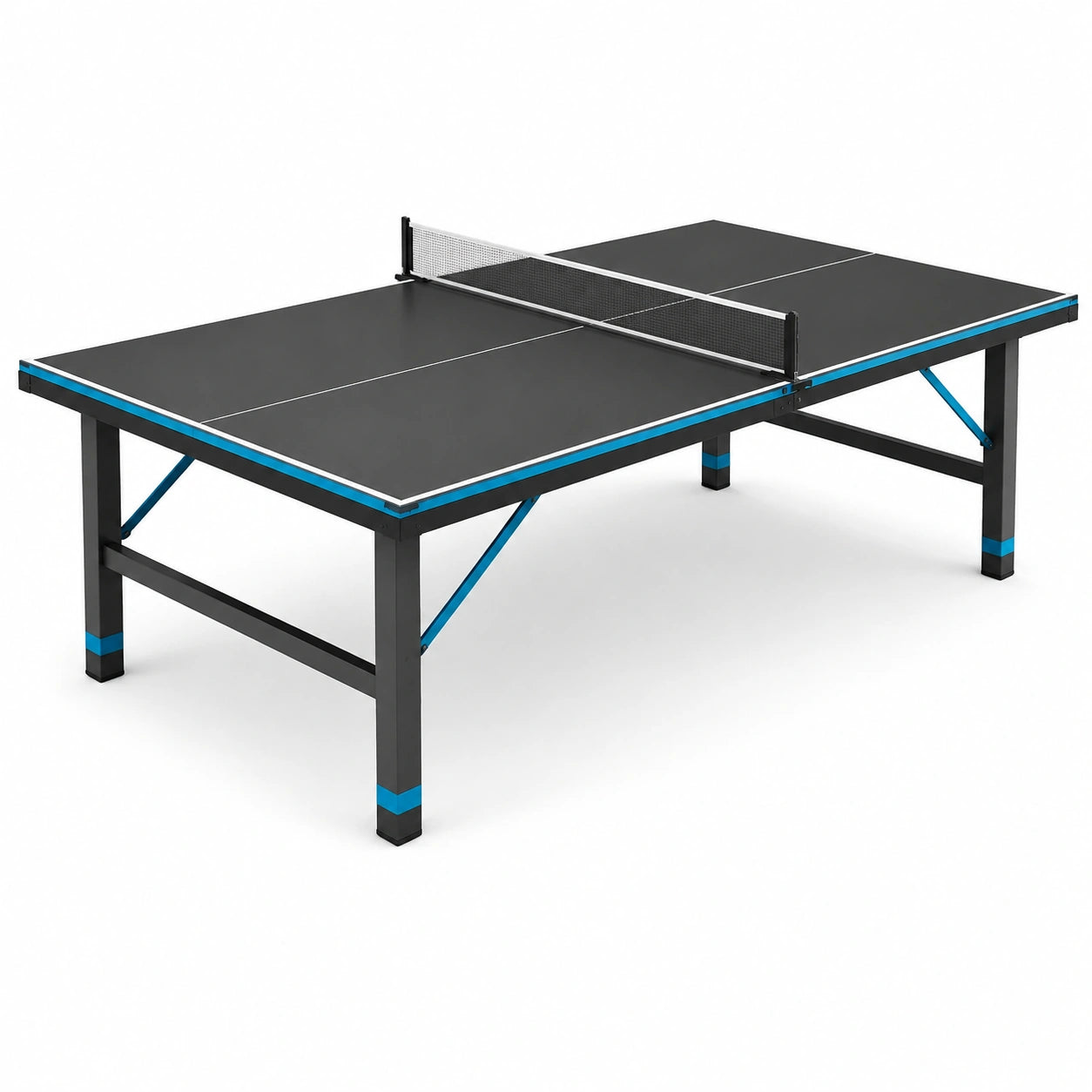 Mesa de ping-pong interior MDF y acero negro y azul 274x152.5x76 cm