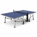 Mesa de ping-pong plegable azul MDF y acero con ruedas