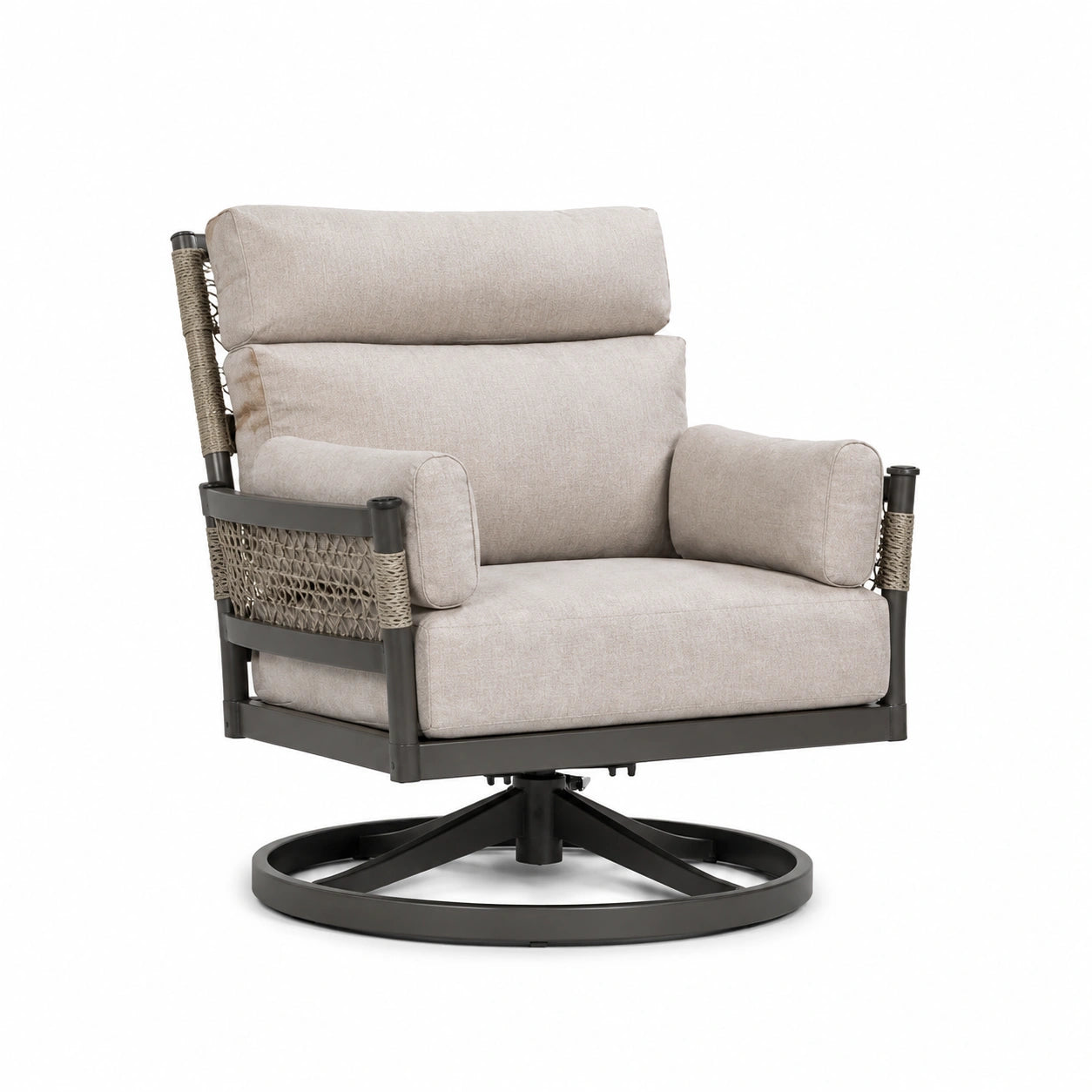 Silla giratoria de aluminio con cojines beige