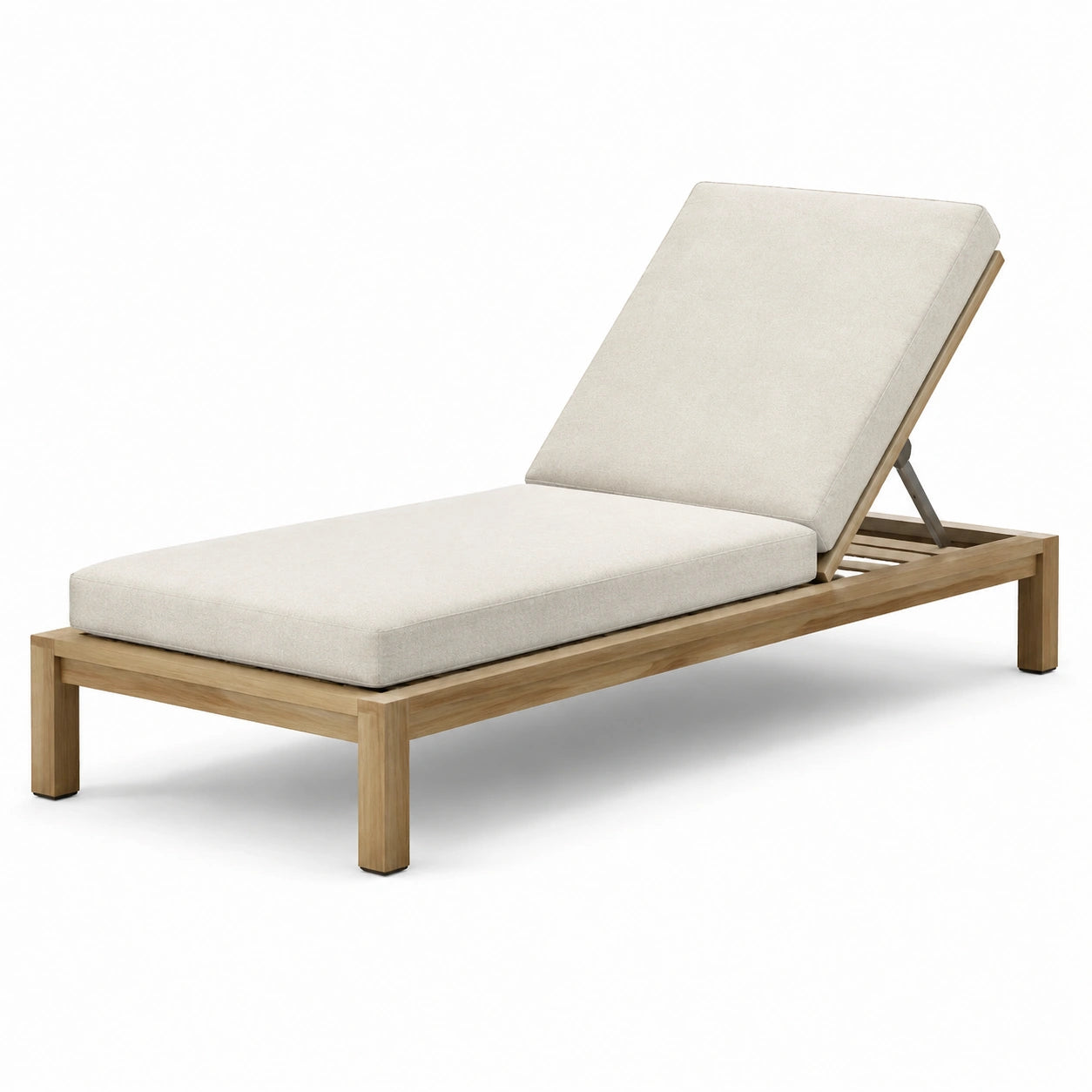 Tumbona de madera de teca con cojín beige