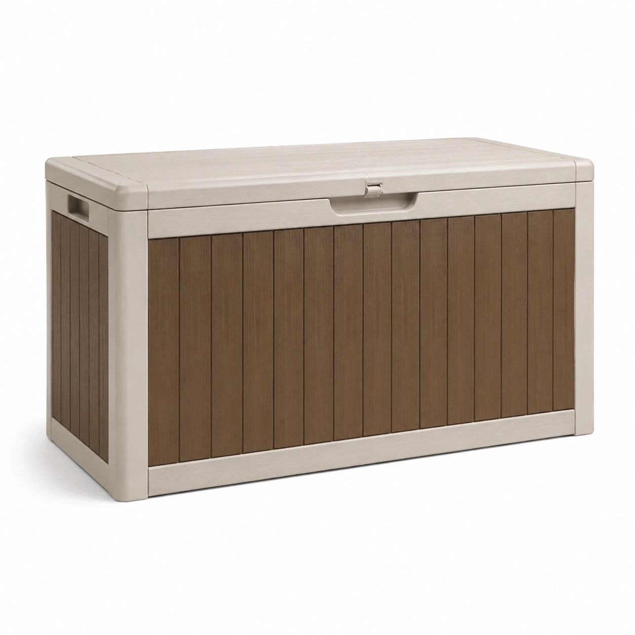 Baúl de jardín de plástico marrón/beige 120x58x53 cm