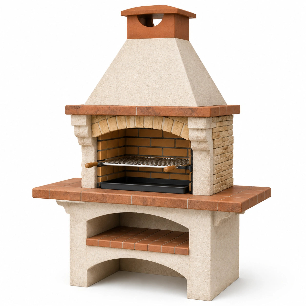 Barbacoa de ladrillo y piedra caliza con parrilla de acero inoxidable 180x120x70 cm