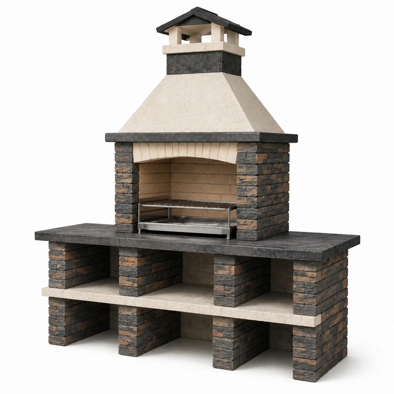 Barbacoa de Piedra y Hormigón para Exteriores con Parrilla de Acero Inoxidable