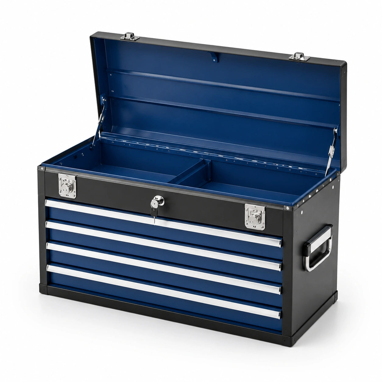 Caja de herramientas de acero con 4 cajones azul y negro