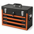 Caja de herramientas de acero con 4 cajones negro y naranja
