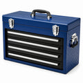 Caja de herramientas de metal azul con 4 cajones