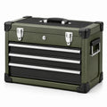 Caja de herramientas de metal con 3 cajones verde y negro 51x22x30 cm
