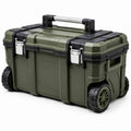 Caja de herramientas de plástico con ruedas y asa de metal 60x35x40 cm verde y negro