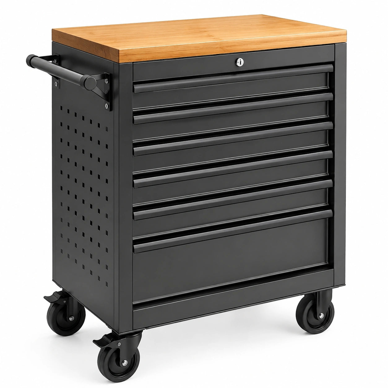 Carro de herramientas de acero con encimera de madera 98x77x48 cm negro