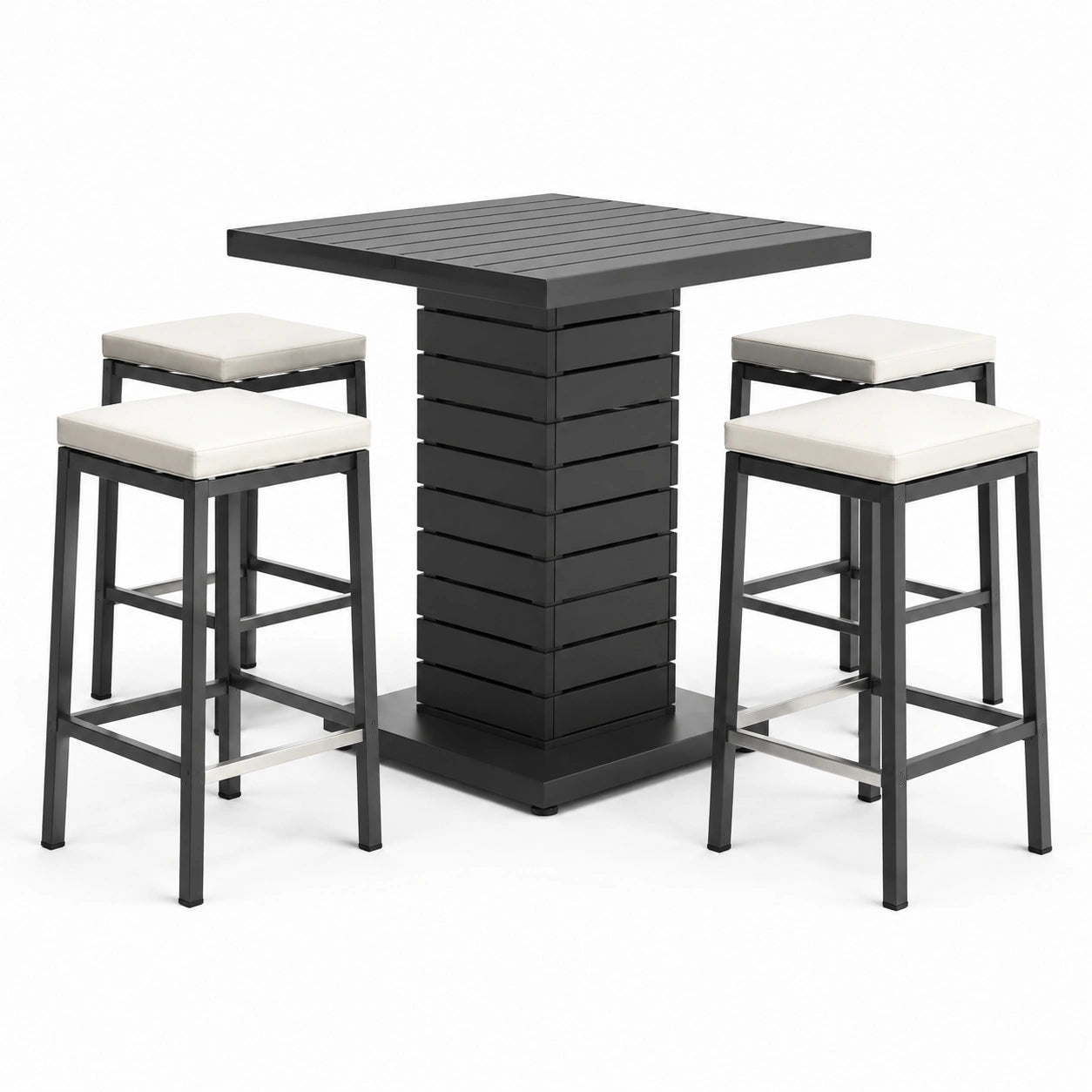 Conjunto de barra de aluminio negro con cojines beige