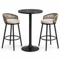 Conjunto de bar con mesa redonda de aluminio y sillas de cuerda sintética