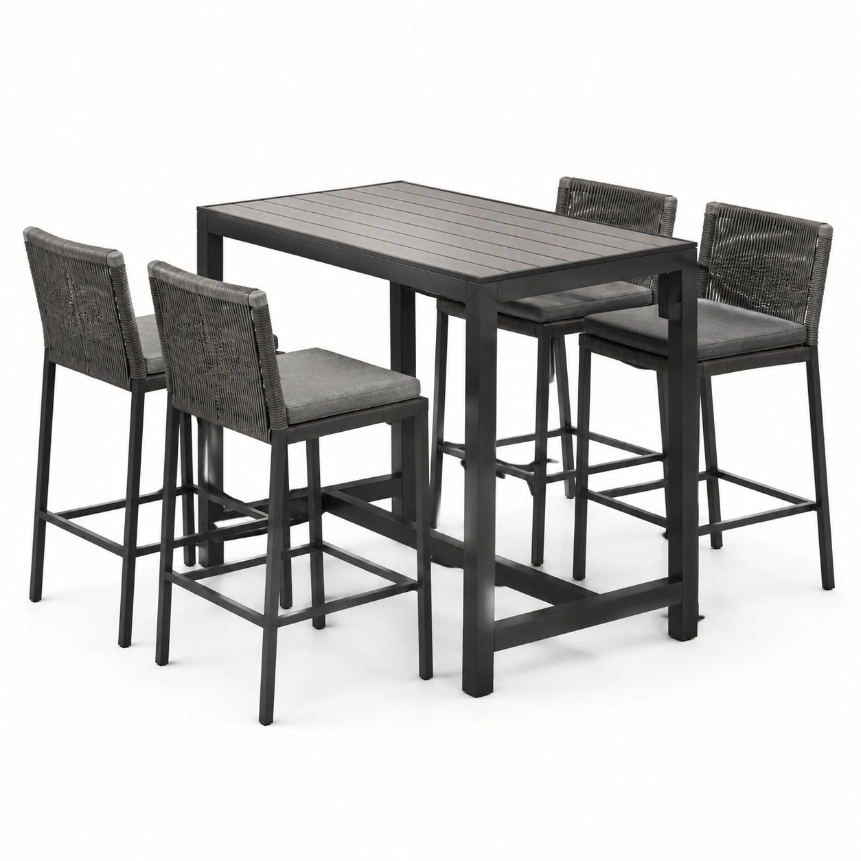 Conjunto de Bar de 5 Piezas con Mesa de Aluminio y Sillas de Ratán Sintético
