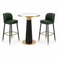 Conjunto de bar con mesa de mármol y sillas de cuero sintético verde