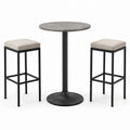 Conjunto de bar con mesa redonda de mármol y taburetes de metal negro